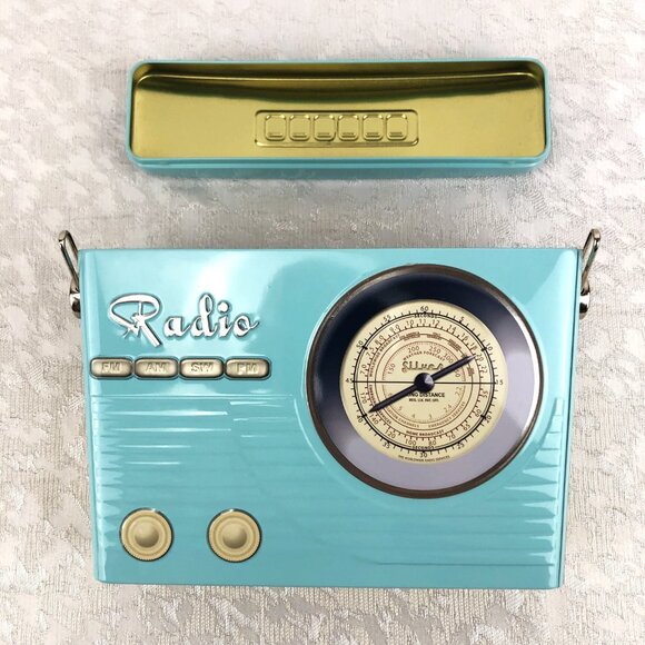 Homegoods Collectible Radio Tin / Retro Sky-Blue “Radio” Lunch Box or Décor - Picture 13 of 14